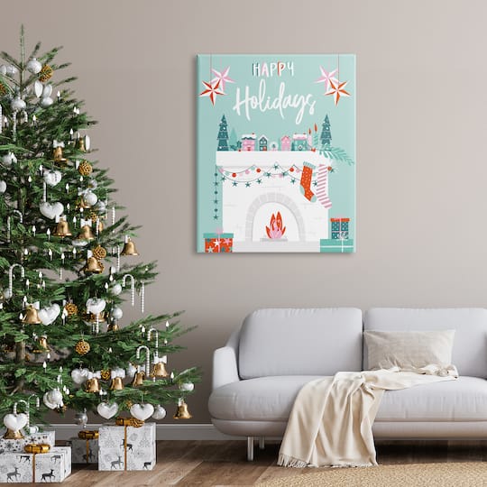 Stupell Industries Happy Holidays Festive Mantel Stockings Canvas Wall Art